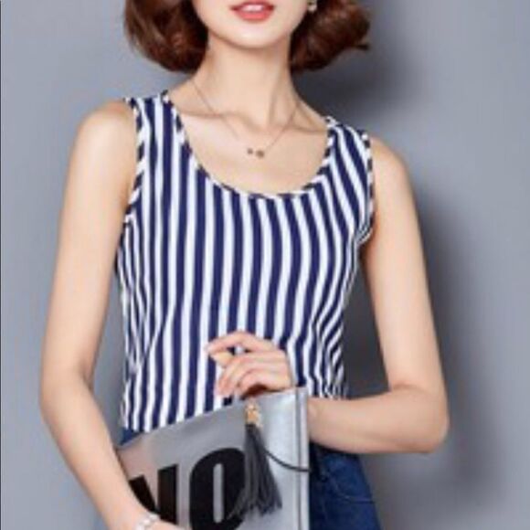 Chaser small sleeveless tank top striped blue/ - Picture 1 of 14